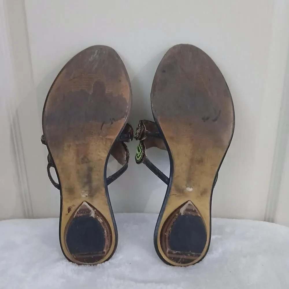 Y2K Vintage Beaded Dragonfly Flip Flop Thong Sandals 9 Boho Fairy Granola Earthy